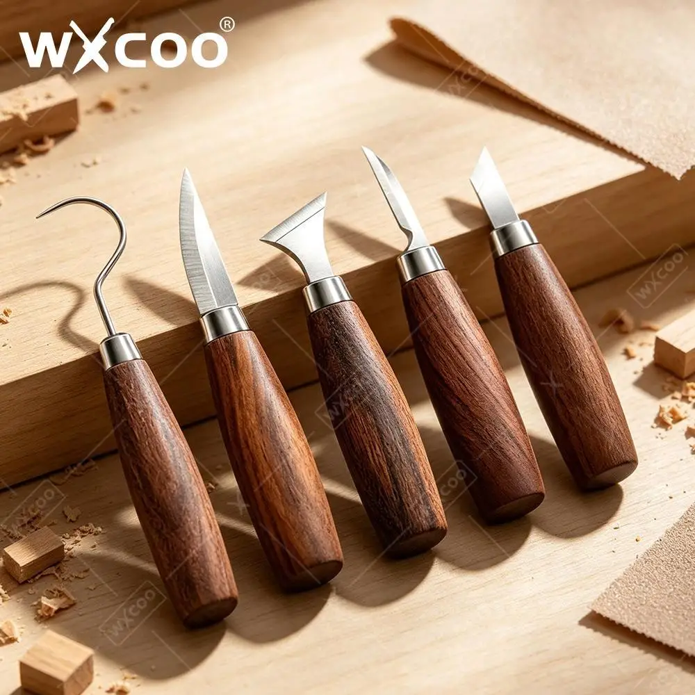 WXCOO Stainless Steel Sharp Blade Anti Slip Handle Wood Carving Chisel Set Woodwork Detail Tool Kit Hobbyist Carving Chisel Set