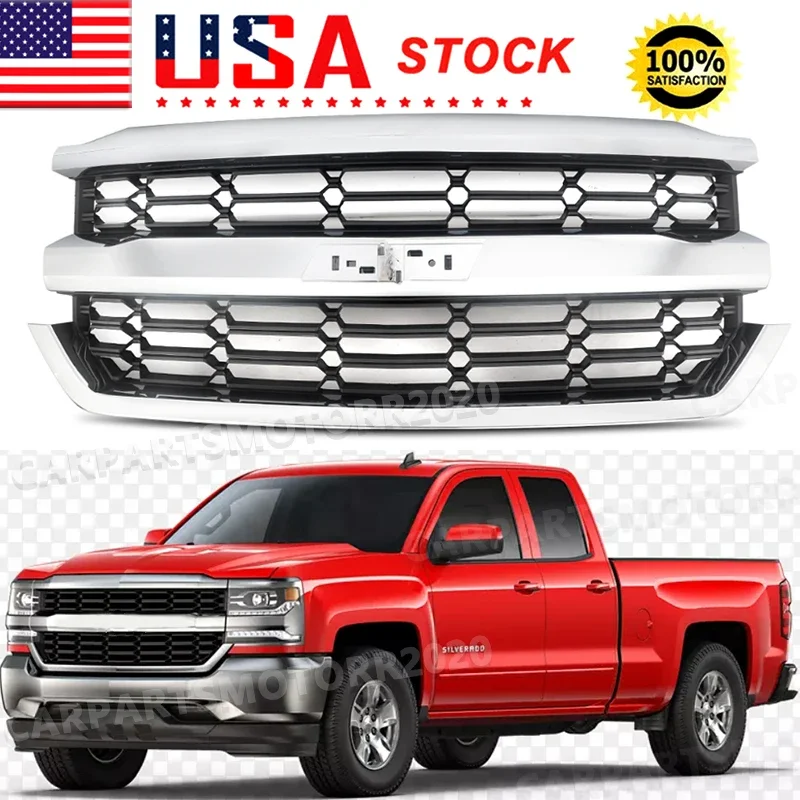 

Front Upper Grill Chrome For Chevrolet Silverado 1500 Grill 2016 2017 2018 Front Bumper Grille Honeycomb Chrome Mesh Grille