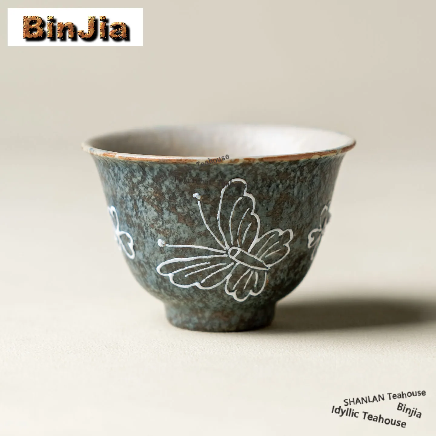 50ml Hand-painted Butterfly Magnolia Teacup Japanese Tea Bowl Mug Tea-tasting Smelling Cup Jianzhan Master Cups Chinese Teaset