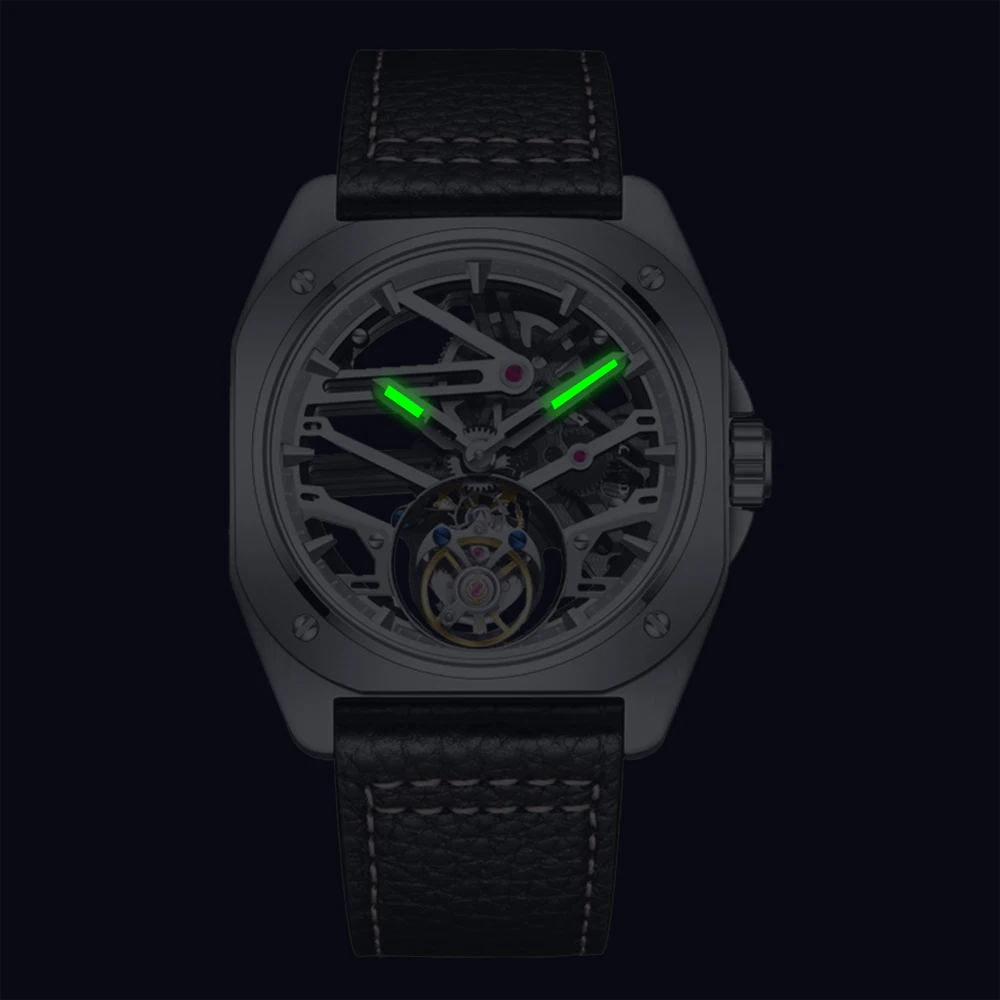 AESOP Vintage Octagon Flying Tourbillion Men Watch Double Sided Hollow Mechanical Wristwatch Male Sapphire Super Luminous Clocks