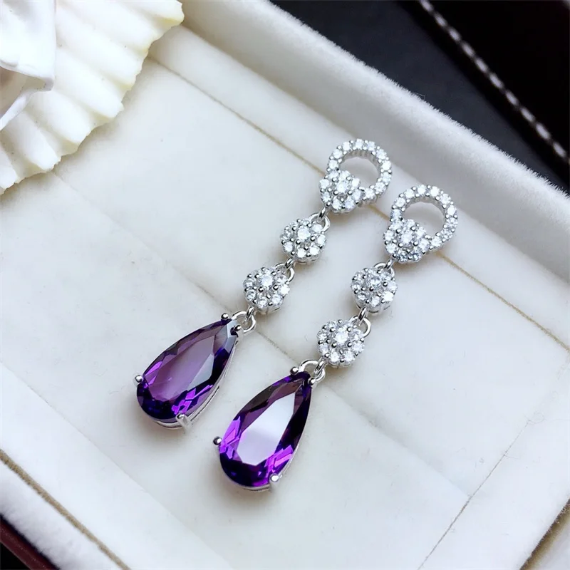 CAOSHI Charming Pendant Earrings for Women Purple Crystal Jewelry for Anniversary Ceremony Delicate Shinning Accessories Gift