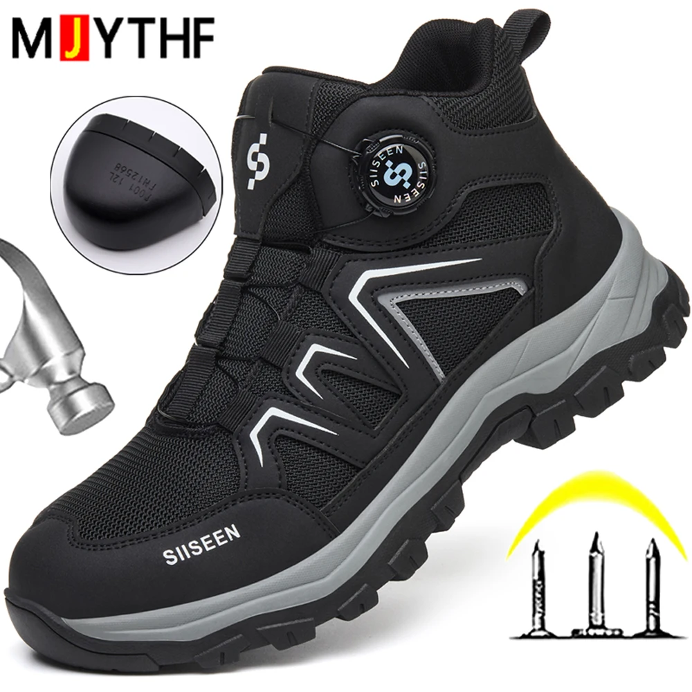 Blue Rotating Button Safety Shoes Men Boots Comfort Work Boots Steel Toe Shoes Puncture-Proof Protection Shoes Wear-resistant