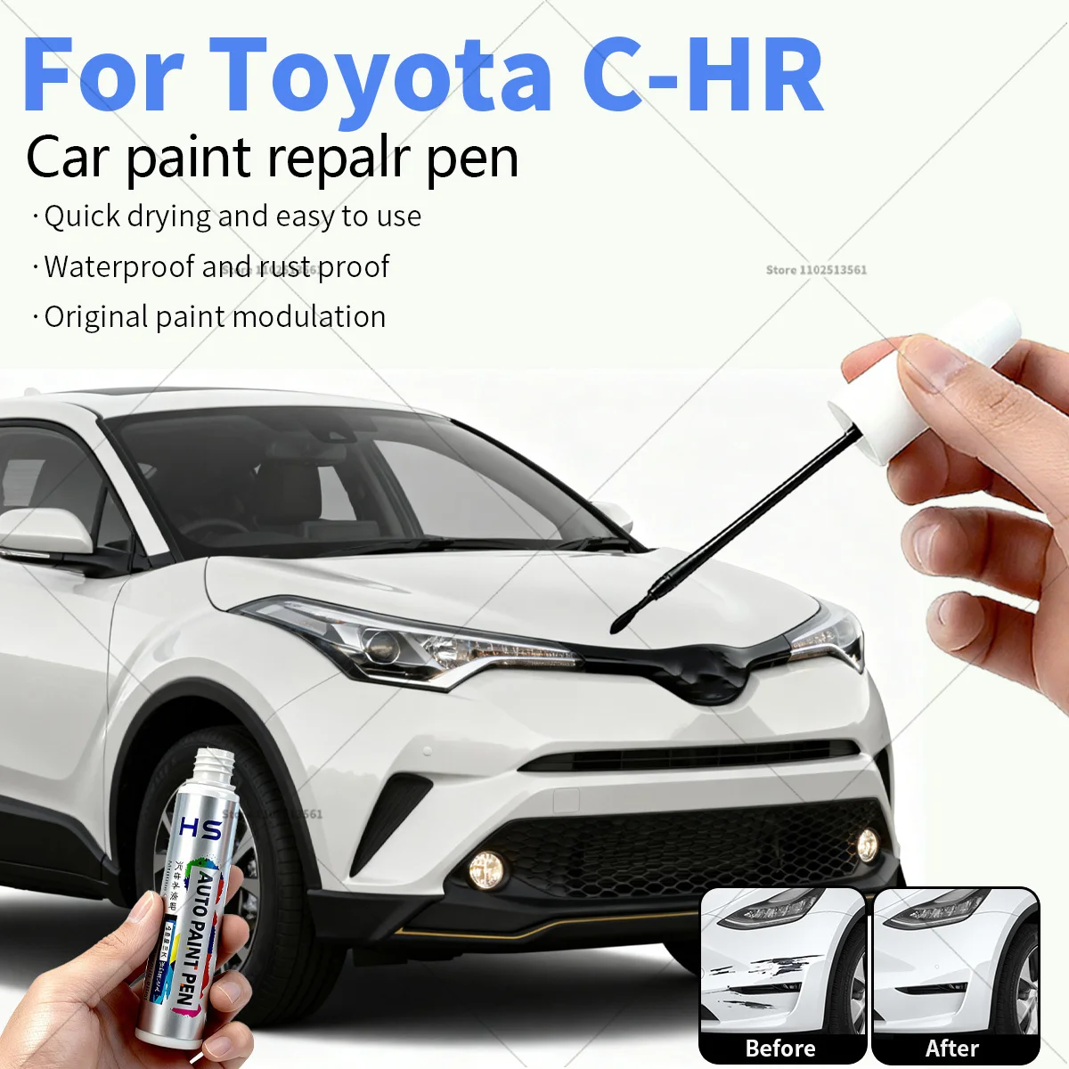 For Toyota C-HR Car Paint Repair Pen Touch Up Scratch Remover DIY Auto Accessories Black White Blue Red Silver Green Grey Yellow