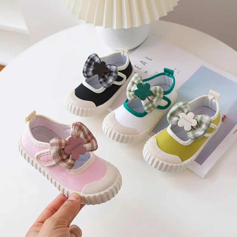 Kawaii Casual Shoe Children's Shoes Canvas Shoes Canvas for Girls and Baby Kindergarten Indoor Bow 2026 Spring Autumn Style New