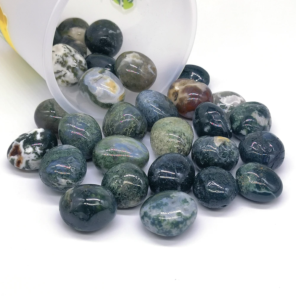 Natural Green Moss Agate Tumbled Stones Polished Crystals Healing Mineral Gemstones Tank Specimen Lots Wholesale Bulk Home Decor