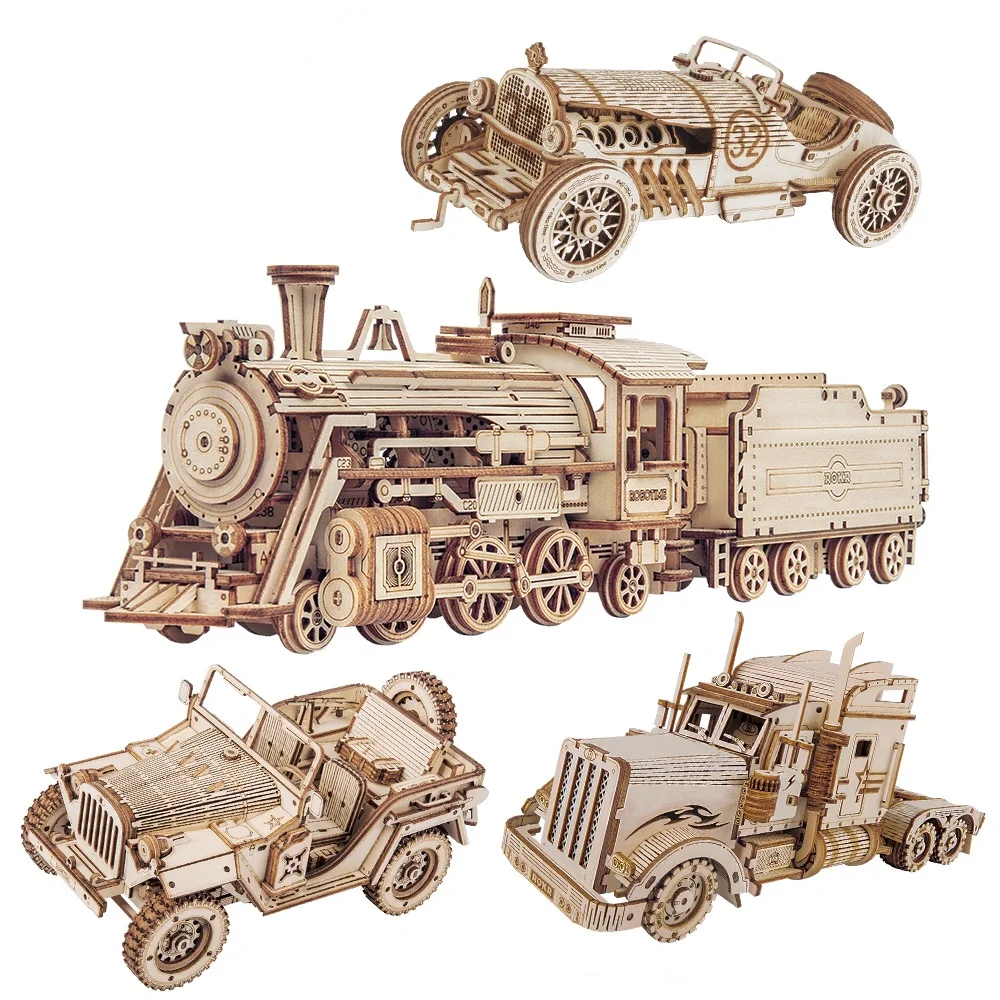 

3D Wooden Train Model Puzzle Toy Assembly Locomotive Model Building Kits for Children Kids Birthday Gift Wooden Building Toys