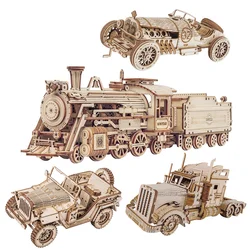 3D Wooden Train Model Puzzle Toy Assembly Locomotive Model Building Kits for Children Kids Birthday Gift Wooden Building Toys