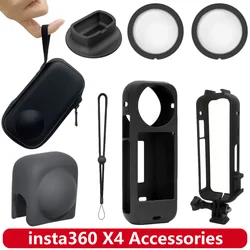 insta360 X4 Accessories Silicone Desktop Base Lens Cap Cover Storage Bag Silicone Case Frame Lens Guards for insta360 X4 Camera
