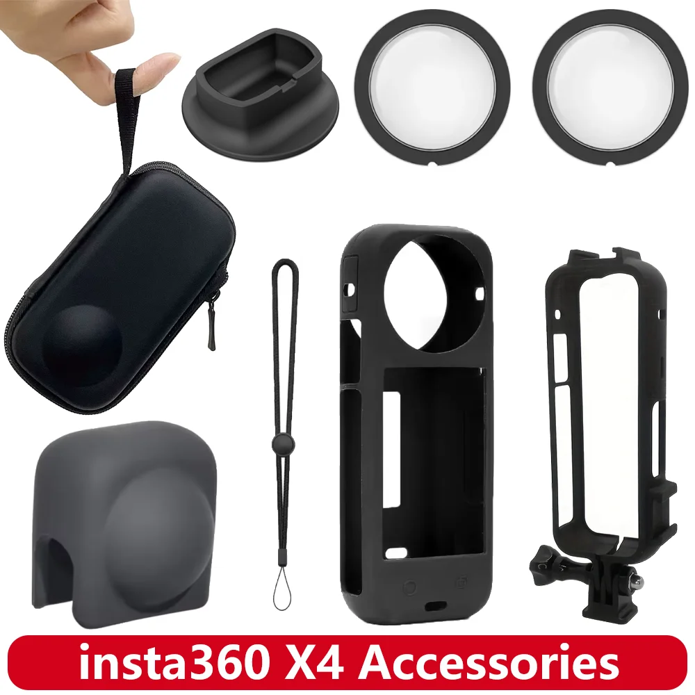 Accessories for Insta360 X4 Silicone Case Lens Cap Frame Mount Lanyard Pouch Holder Screen Protectors Action Camera Parts Bundle