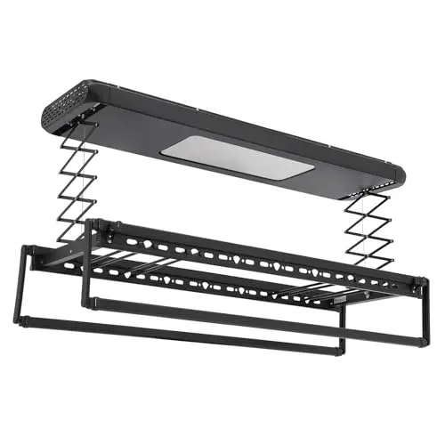 Electric Retractable Airing Rack Adjustable Ceiling Mounted Clothes Drying Rack with Remote Control and LED Light 110V