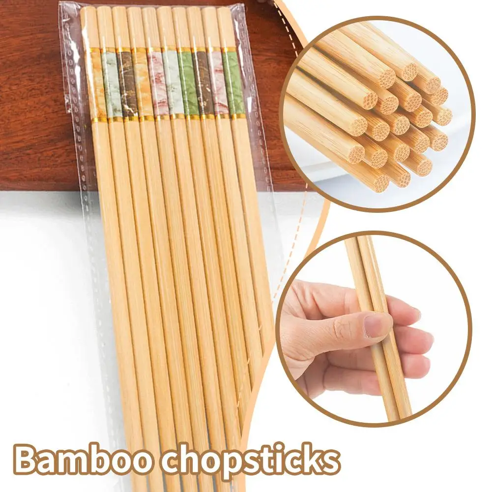 Green And Healthy Natural Bamboo Chopsticks 5 Pairs Environmentally Resistant And Temperature Use Mildew-proof High New Hom V7D4