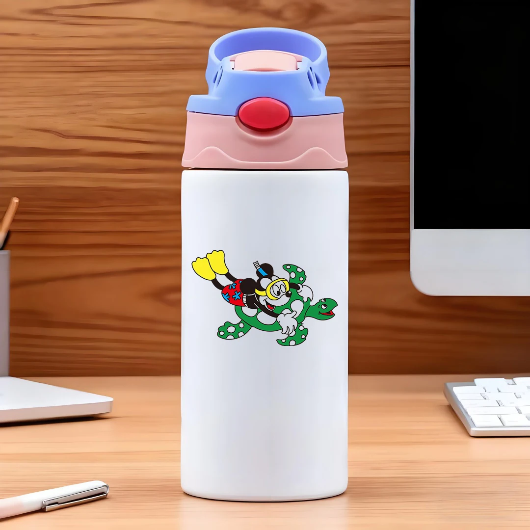 

Disney cartoon mouse diving suit turtle swimming scene 304 stainless steel cartoon straw cup children's water cup New Year gift