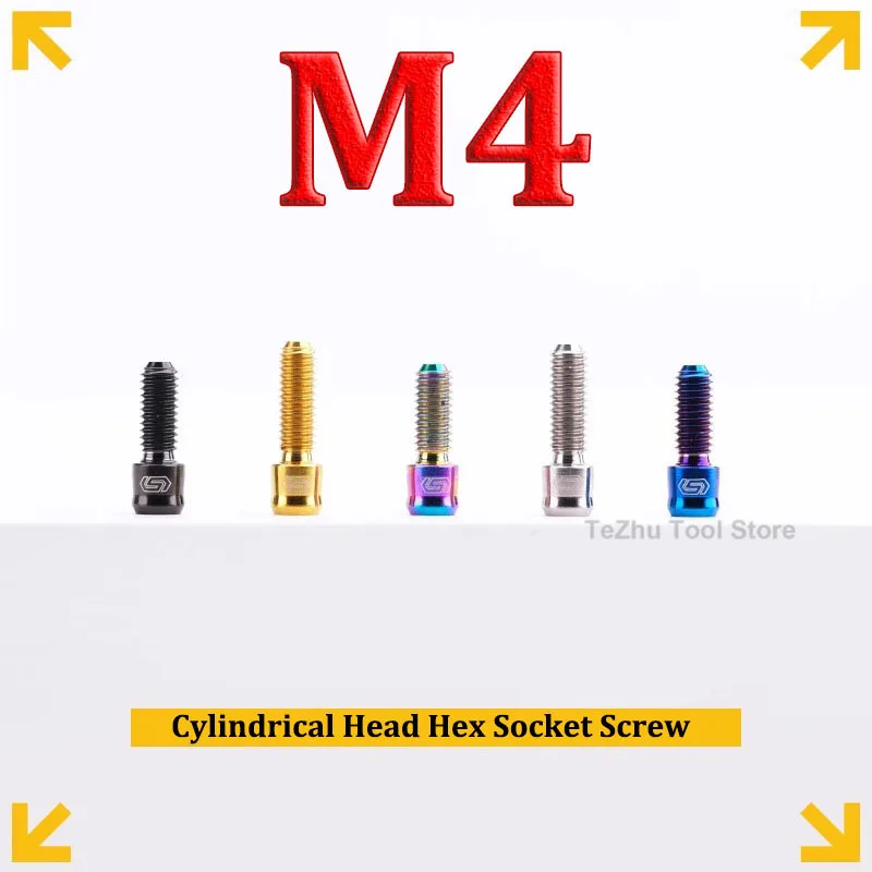 1pc Titanium Bolts M4 x 10 12mm Cylindrical Head Hexagonal Socket Brake Screw Multiple Colors