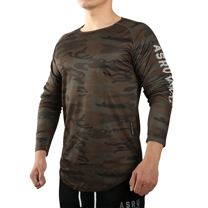 Men Quick Dry Long Sleeve Sport T Shirt Gym Fitness Bodybuilding Shirt Jogger Workout Sportswear Training Running Tee Sweatshirt