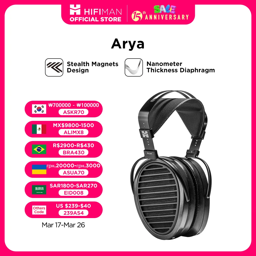 HIFIMAN Arya Full-Size Over Ear Planar Magnetic Audiophile Adjustable Headphone Stealth Magnets Version