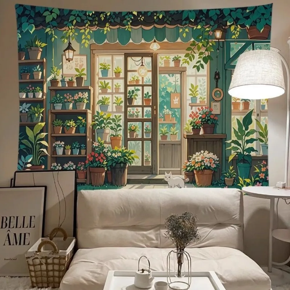 VIKAMA Nordic Pastoral Greenery Wandteppich Wohnzimmer Schlafzimmer Eingangsbereich Wanddekoration Wandteppich Instagram inspirierter Stil