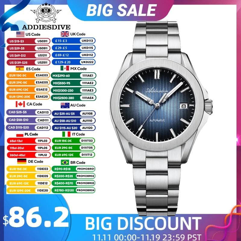 

ADDIESDIVE New 41mm Luxury Automatic Watch for Men Sapphire Super Luminous 200m Waterproof Wristwatch Swim 8215 Mechanical