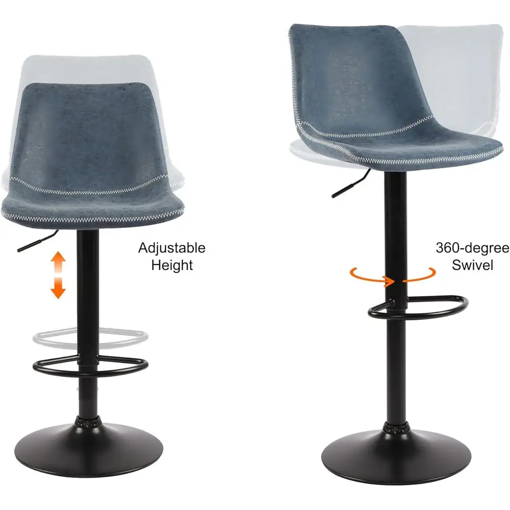 Blue 360-Degree Swivel Modern Counter Height Bar Stools, Set of 2