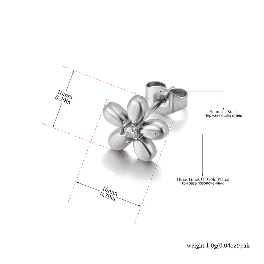 JeeMango البسيطة الزركون 5 أوراق زهرة أقراط مطلية بالذهب موضة المرأة أقراط مجوهرات من صلب لا يصدأ اكسسوارات E25024