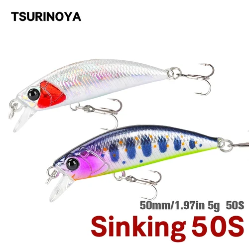 Imagen 2 del producto TSURINOYA 50mm 5g hundimiento Minnow señuelo de pesca INTRUDER 50S TROUT Artificial Jerkbait cebo duro Lucio Wobbler flujo Crankbait