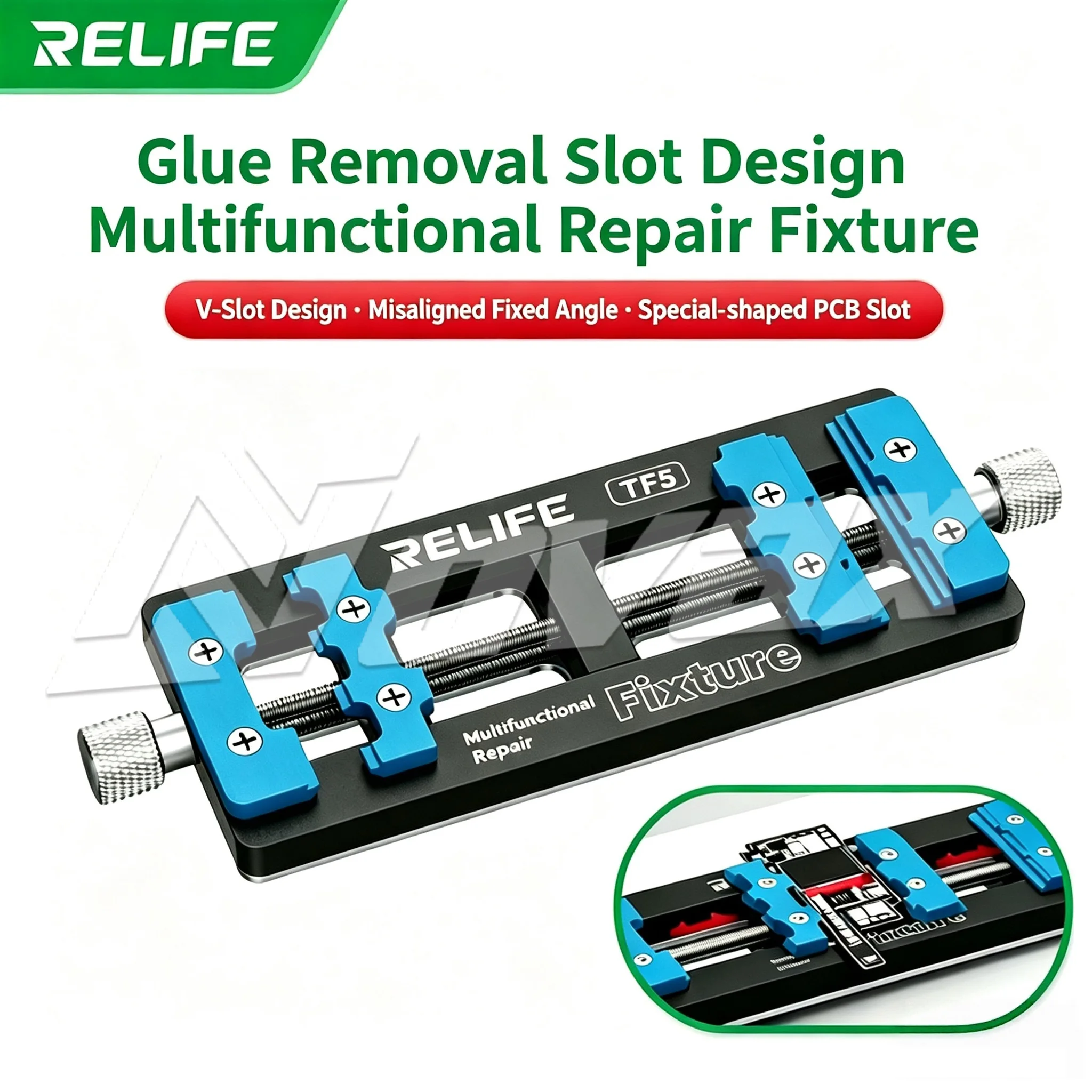 RELIFE TF5 multifunctional fixture is a dual fixture used for PCB soldering, clamping, and repair of mobile phone motherboards