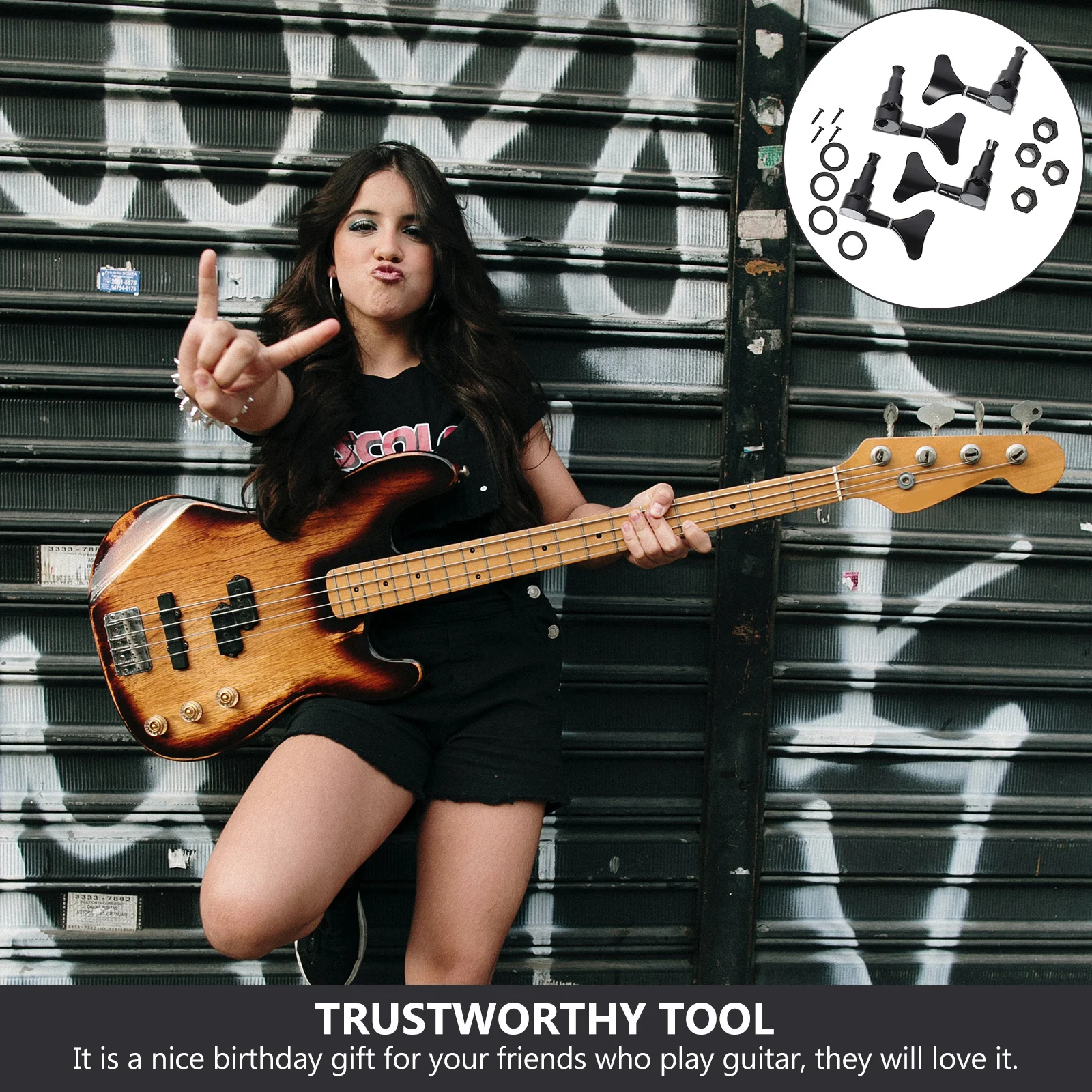 

4Pcs Black Metal Guitar String Adjusters Durable Stable Guitar Tuning Buttons Easy Install String Adjuster Metal Tuning Button