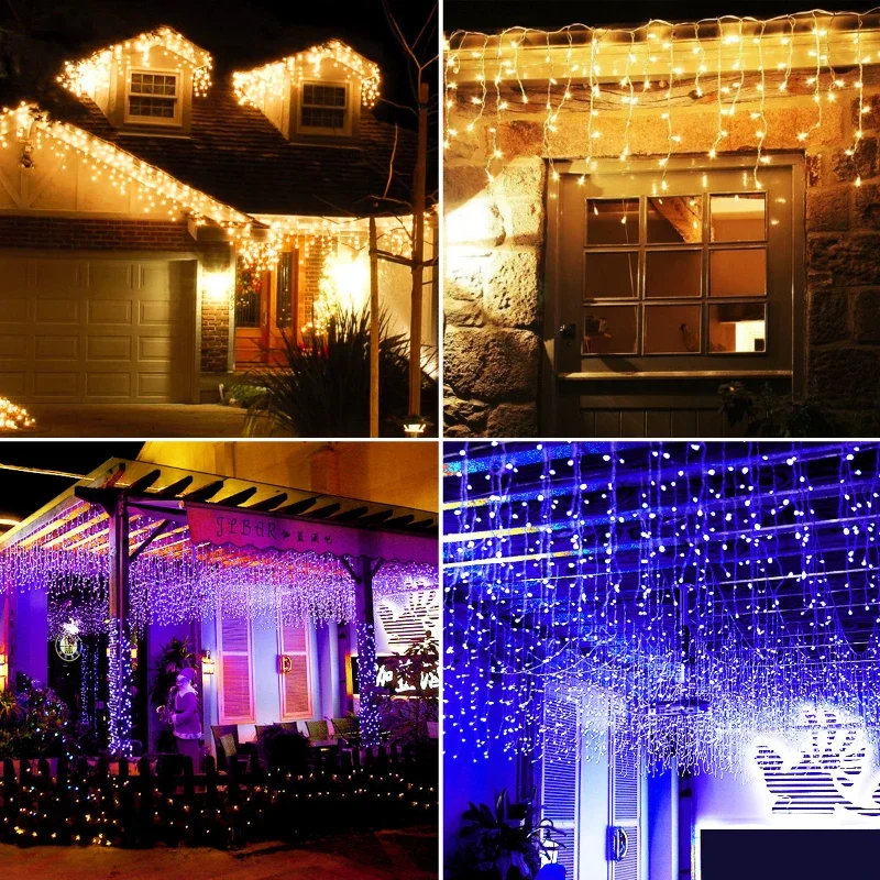 Outdoor 4x0.6m LED Holiday Light Garland for Patio Christmas Lights Fairy String Curtain Light Street Wedding Garden Decoration