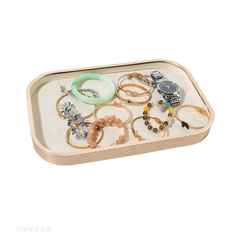 Pink Beige Gray Premium Metal Edge Inside Velvet Jewelry Tray Necklaces Rings Pendants Bracelets Storage and Display Tray