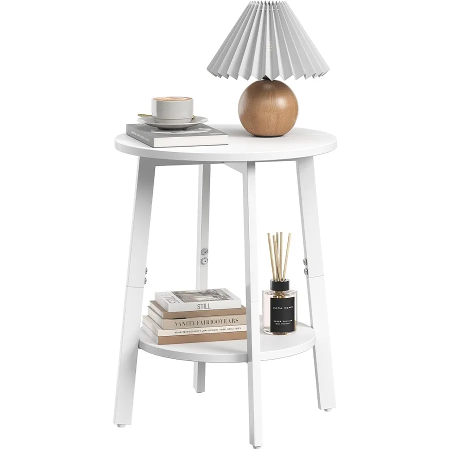 Side Table Small Round End Table with Storage Shelf for Small Space 2Tier Bedside Table Sofa Couch Table Round Accent Table Nig
