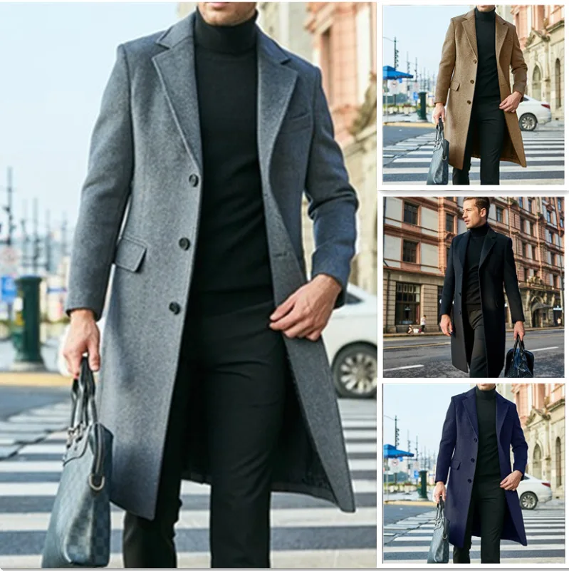 

Мужские куртки из шерсти, однобортное пальто, смешанные кардиганы, пальто, верхняя одежда, повседневная одежда с длинными рукавами и свободными карманами, осень 2023 г.