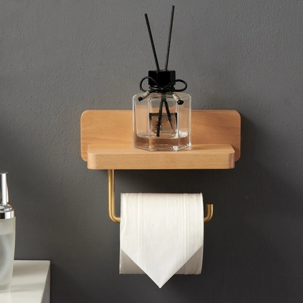 

Держатель для рулона туалетной бумаги из цельного дерева, коробка для туалетной бумаги, настенный креативный держатель для салфеток без перфорации, стеллаж для хранения мобильного телефона