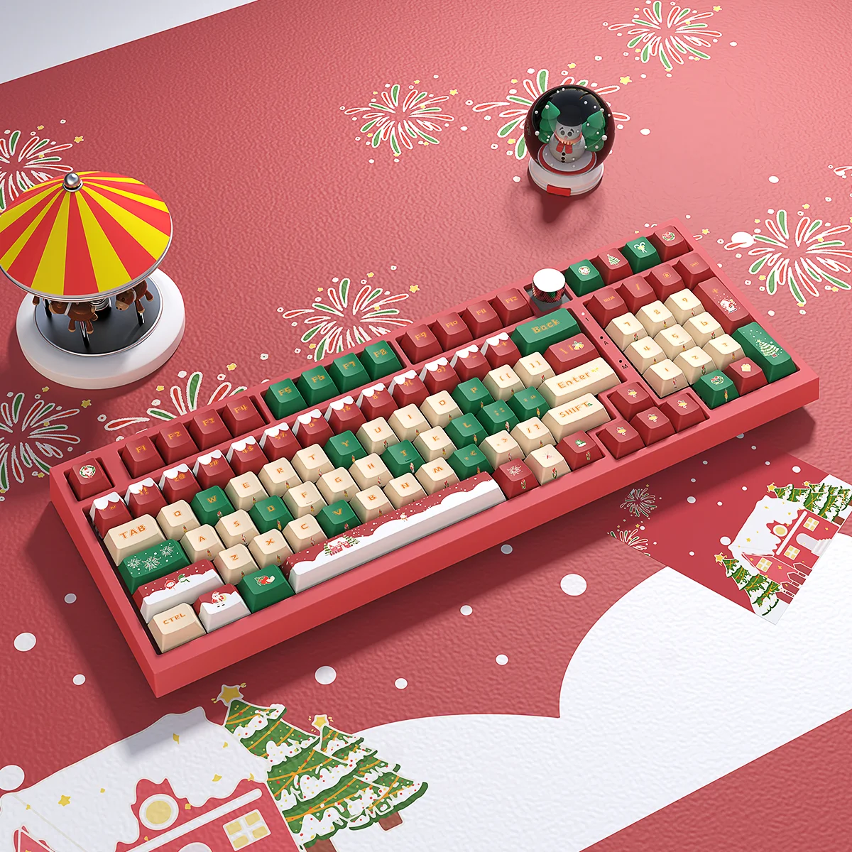 Merry Christmas Original Keycaps Original Side Engraving Height Sublimation Full Set Compatible 75/87/96 Split Spaces