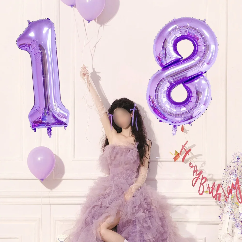 بالونات عيد ميلاد أرجوانية عملاقة 40 بوصة 0-9 أرقام بالونات لرقم الفراشة الأرجوانية وحفلات أعياد الميلاد وحفلات استقبال المولود الجديد #3