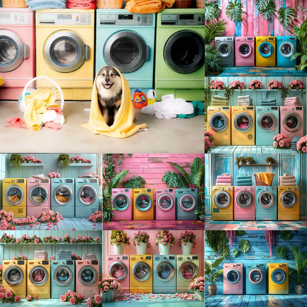 Laundry Day Photography Background Colorful Washing Machine Party Decoration Supplies Cake Crush Family Portrait Studio Props