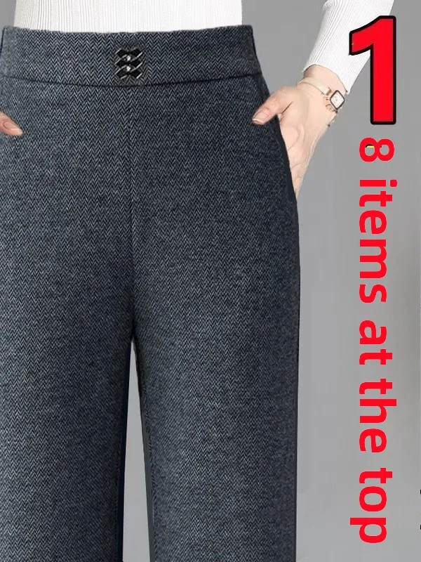 

Осенне-зимние утепленные брюки-клеш из овечьего флиса с высокой талией для женщин среднего возраста, на флисовой подкладке, из полиэстера