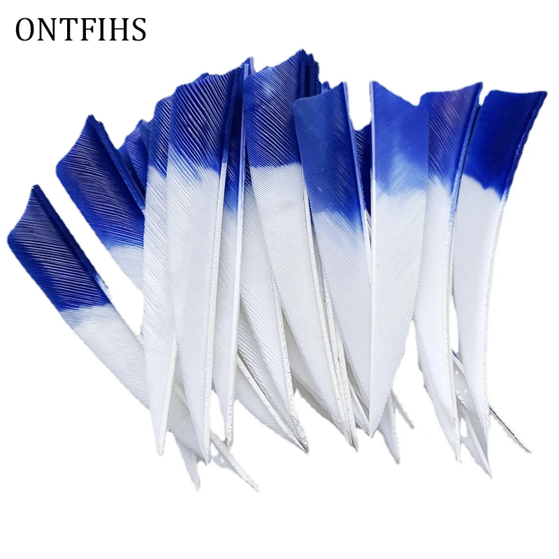 36Pcs Right/Left Wing 4Inch New Shield Cut Arrows Fletches Natural Plume Blue Gradient Turkey Feather Archery DIY