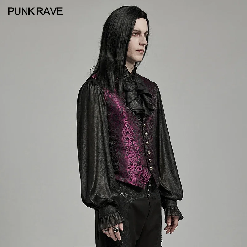 PUNK RAVE Men\'s Gothic Exquisite Jacquard Waistcoat Eyelet Drawstring Design Party Elegant Slim Vest Men Clothing