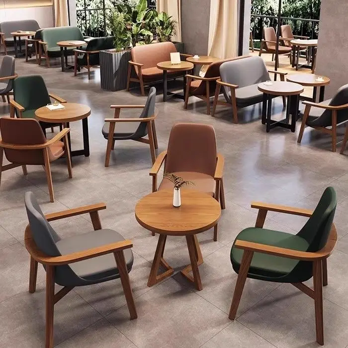 Modern Commercial Solid Wood Restaurant Dining Chair And Table Set For Coffee Milk Tea Dessert Shops & Reception Areas