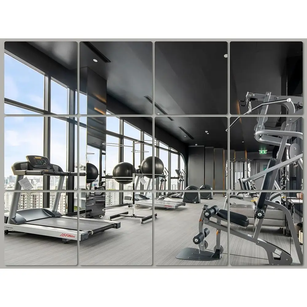 

Home Gym Mirror Gym, 12Pcs 14″×12″ Square HD Glass ull Length Wall Mirror Tiles, Sel AdhesivlWall Mirror or Bedroom, Living Room