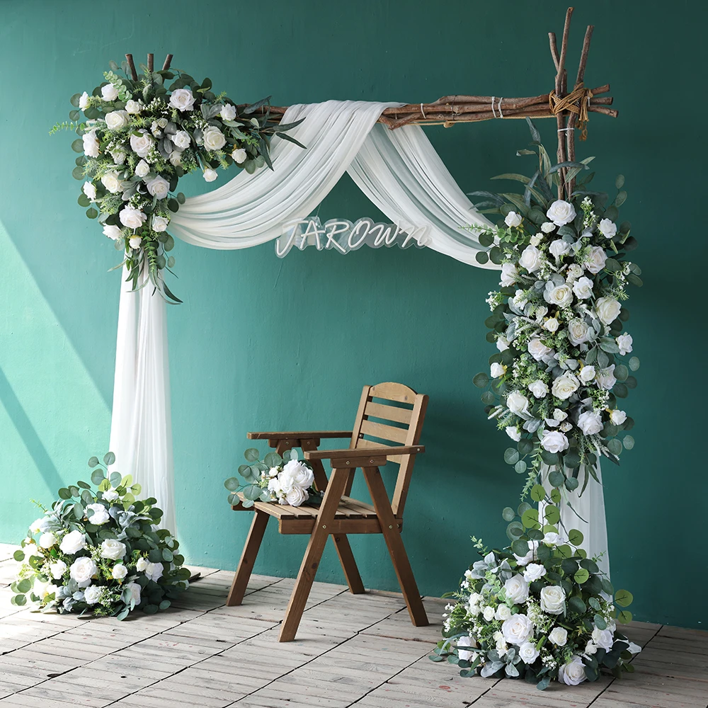 

White Rose Eucalyptus Leaves Floral Arrangement for Party Event Backdrop Decoration Wedding Table Flowers Customized