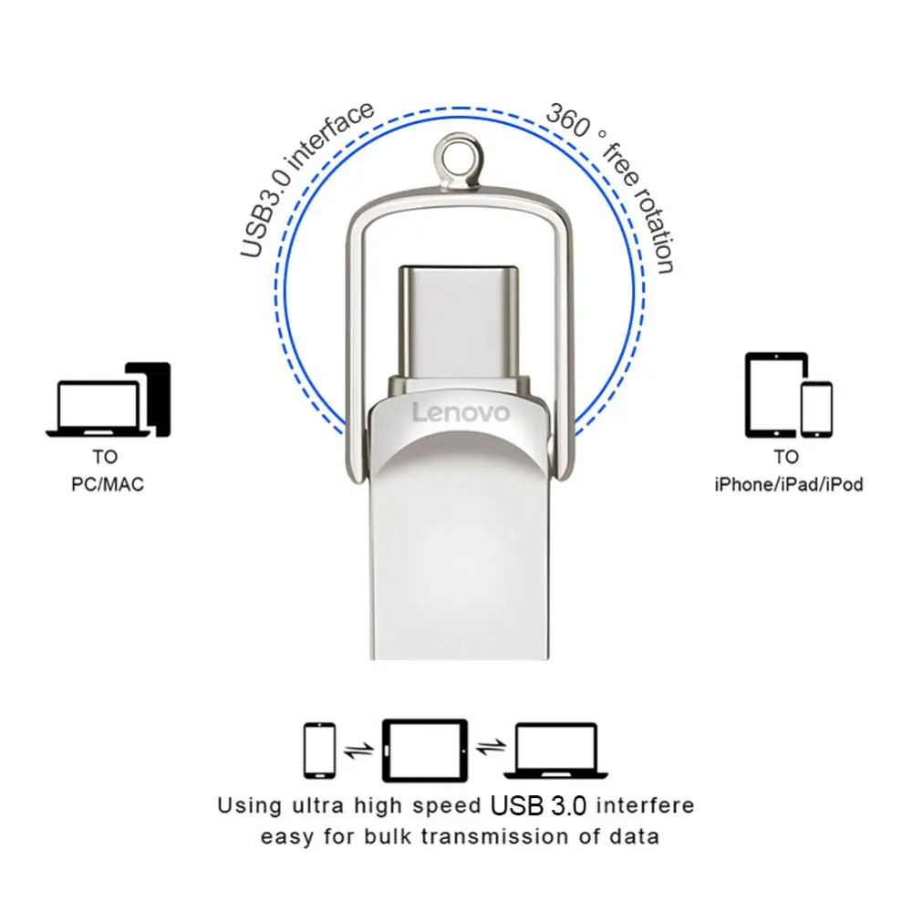 Lenovo-unidad Flash USB 3,0 tipo C, Pendrive OTG de 2TB, 512GB, 256 GB, 128 GB, 64GB, 1TB, 2 en 1, disco U de alta velocidad