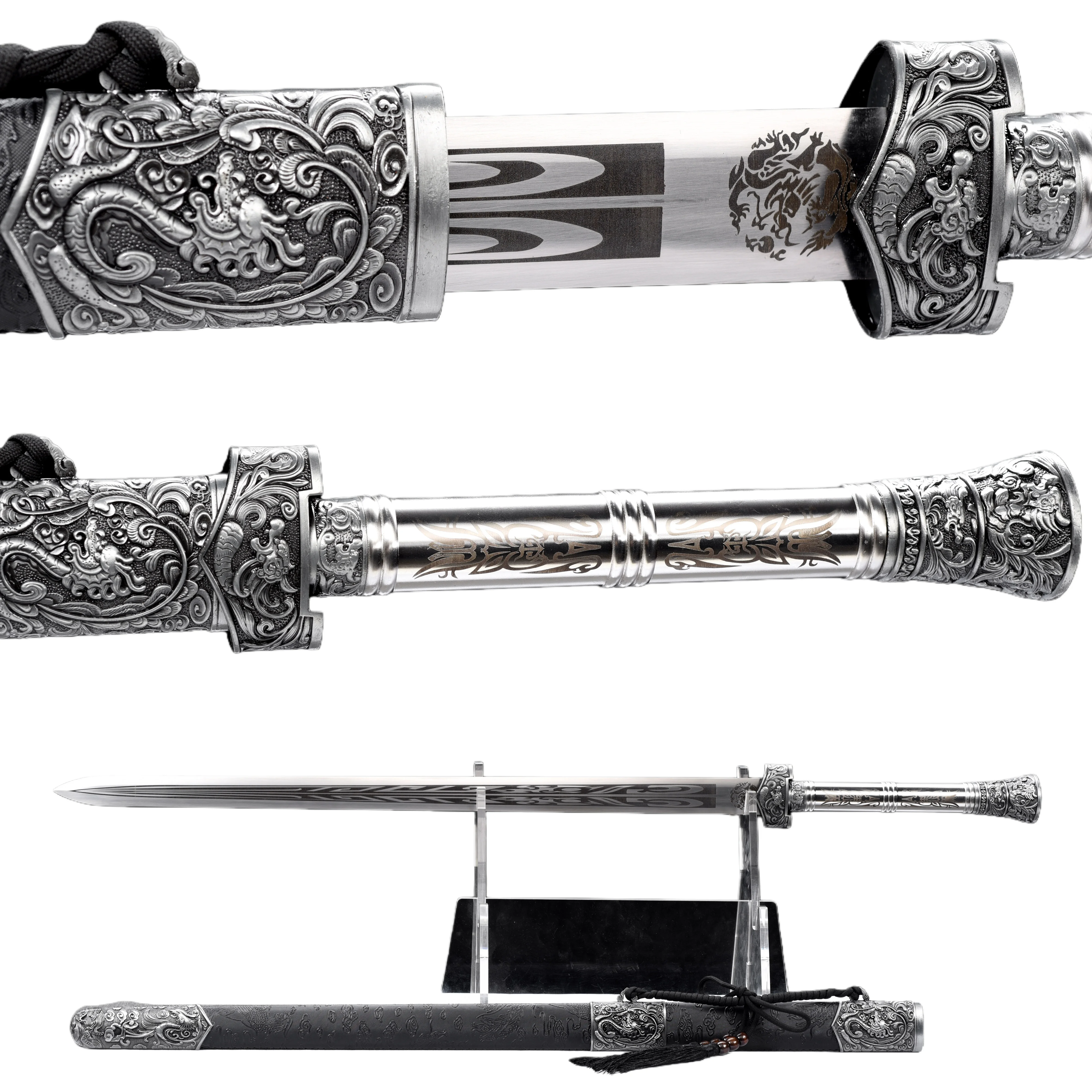 Chinese Dragon and Phoenix samurai Sword Medieval katana Knight Ninja Training Battle Preparation full tang weapons Sharp blade