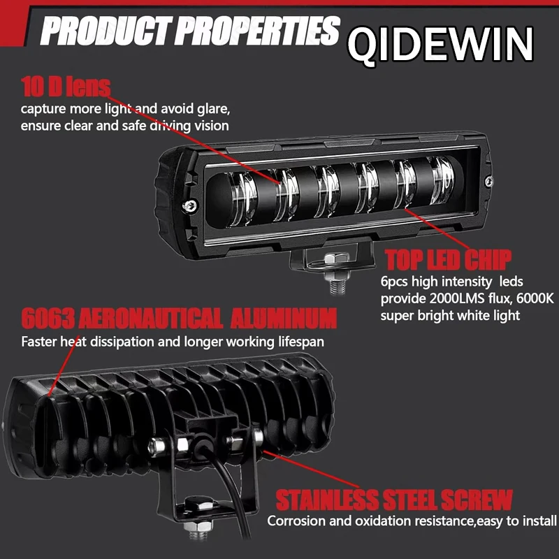 6インチLEDバー 7Dレンズ ワークライトバー 6インチ 7Dドライビングビーム スポットライト 車 SUV ATV トラック トラクター デイタイムライト 12V カースタイリング