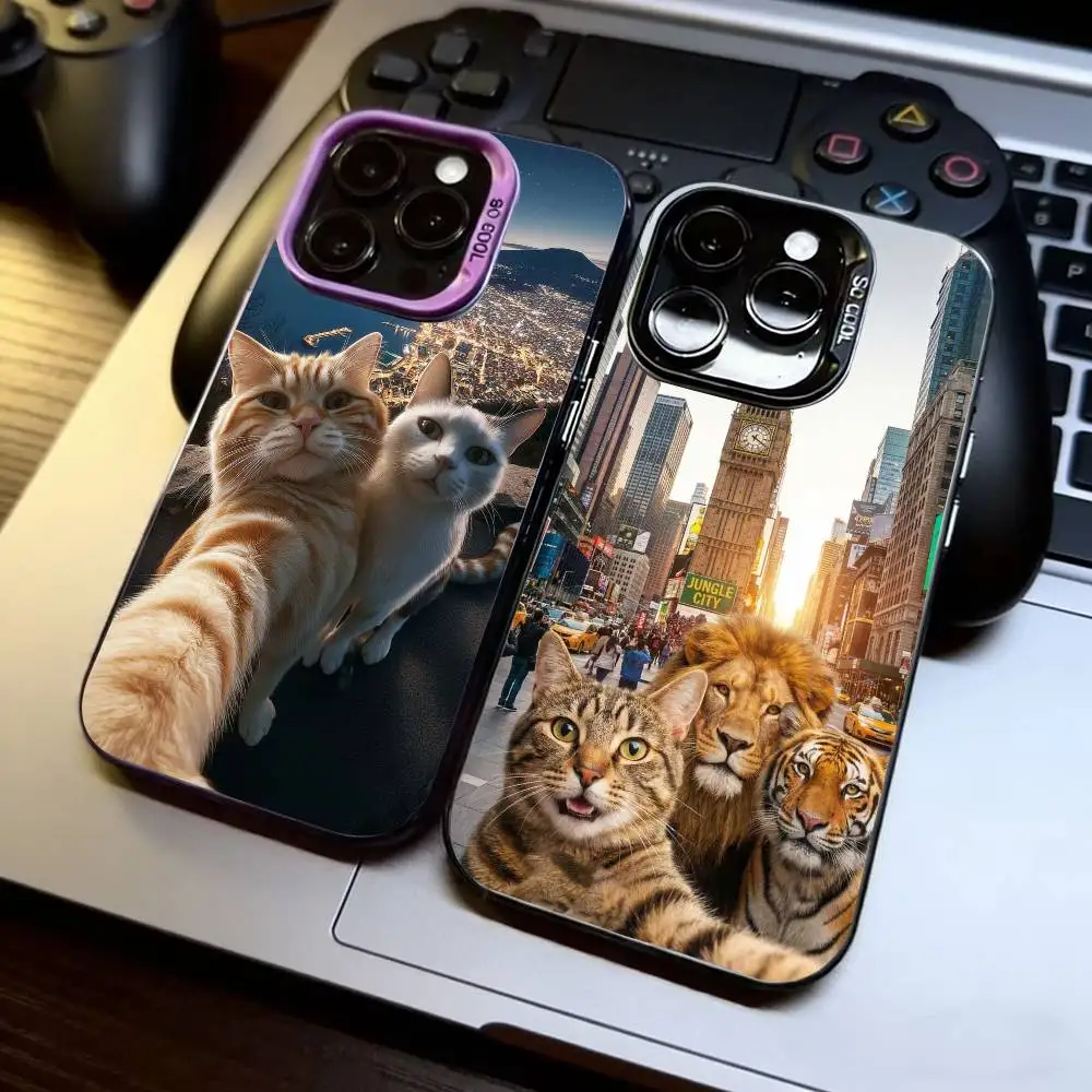 

Kitty selfie Phone Case For iPhone 17,16,15,14,13,12,11 Plus,Pro Max,XS,Colorful Silver Phone case Funda Cover
