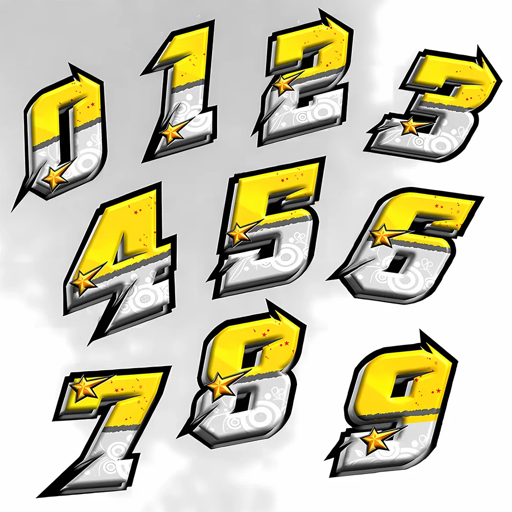 

Наклейки с цифрами 0123456789, наклейки на мотоцикл, обтекатель топливного бака мотоцикла, водонепроницаемые виниловые наклейки, украшение для тела самоката