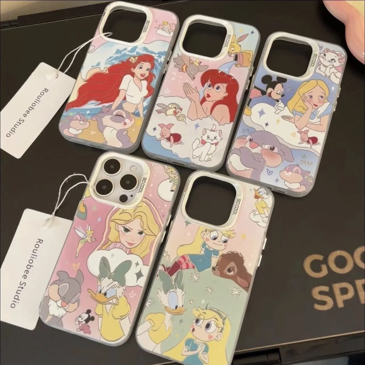 

Luxury Disney Mermaid Elsa Mickey Mouse plating silver Case protection for iPhone 15 13 12 11 14 Pro Max XS XR 7 8 Plus X Coque