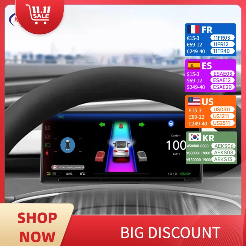 

for Tesla Model Y Juniper 8.9inch Display Screen Dashboard IPS Touchscreen Linux System Support AMD Ryzen CPU with Wire Carplay