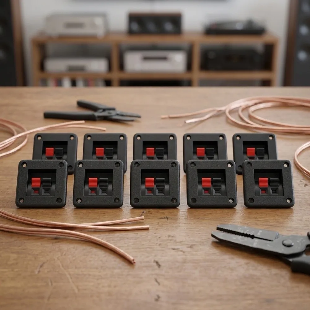 WP2-5 2 Way Speaker Terminal Block For Black ABS Spring Loaded Wire Connector For Small Square Junction Box Home Audio System