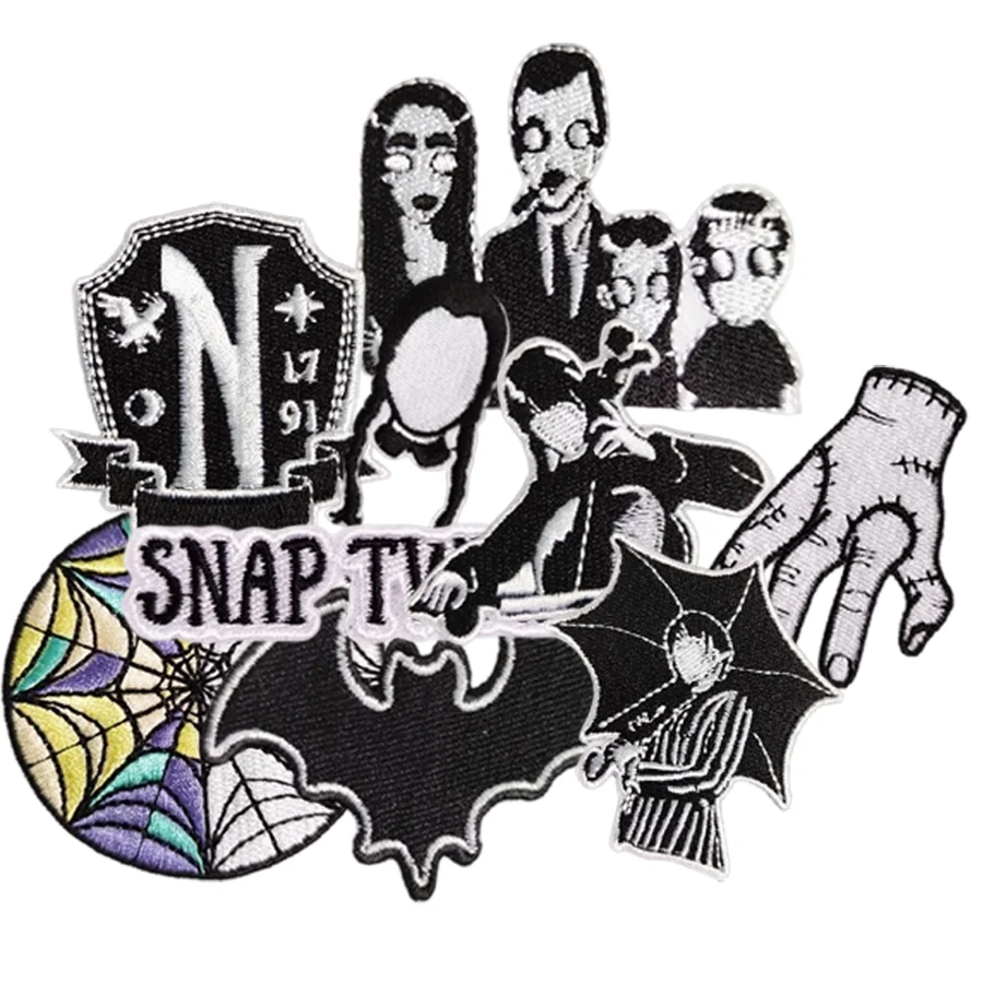 

Оптовая продажа, черная нашивка ужасов, персонаж фильма, готический стиль, железная вышивка для толстовок и сумок