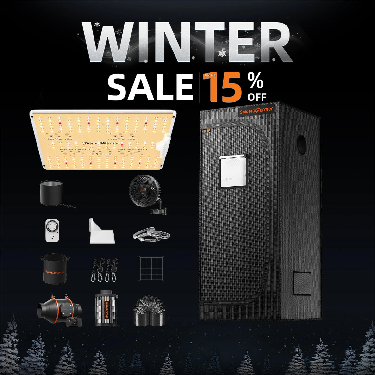 

Spider Farmer SF1000D LED Grow Light+60x60x140CM Grow Tent Kits Carbon Filter System For Plants Indoor Hydroponics